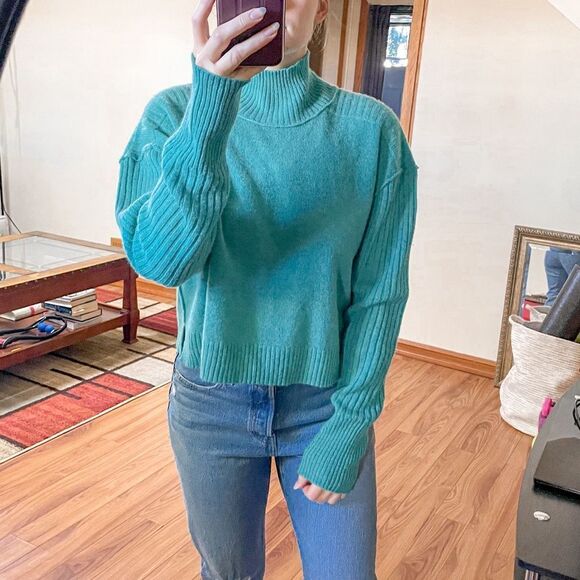 Free People Aubrey Cashmere Turtleneck Sweater Green L - Picture 9 of 9